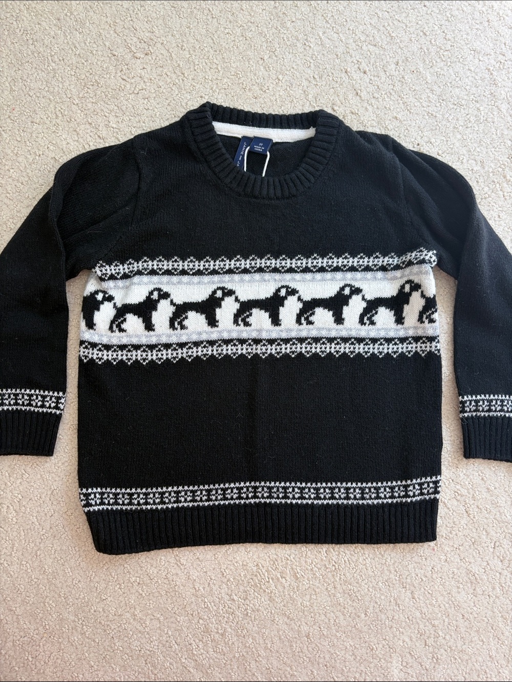 Janie and Jack Black & White Dog Fair Isle Crewneck Sweater